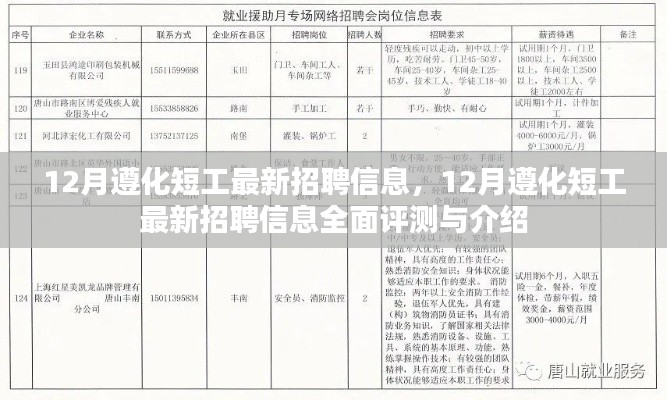 12月遵化短工最新招聘信息全面解析与介绍